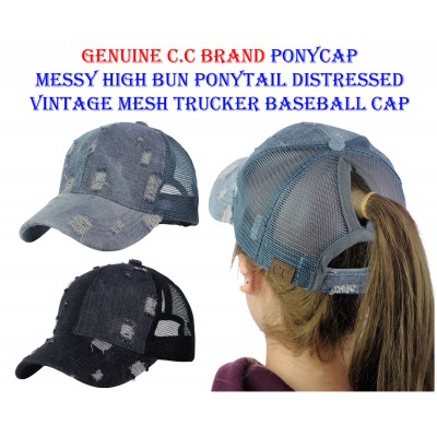 C.C Ponycap Messy High Bun Ponytail Distressed Vintage Mesh Trucker Baseball Cap  eb-65388223